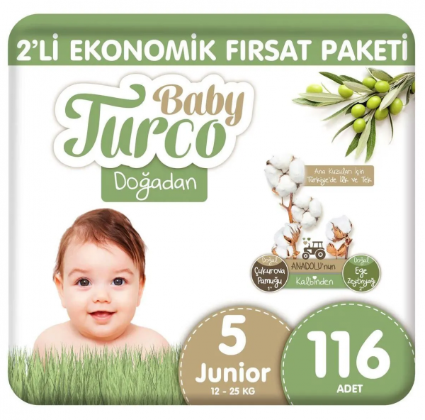Baby Turco Doğadan 5 Beden 116 Adet Bebek Bezi