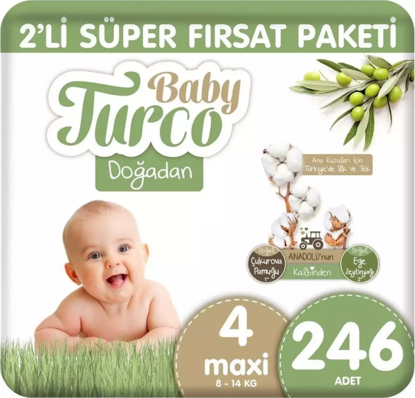Baby Turco Doğadan 4 Beden 246 Adet Bebek Bezi