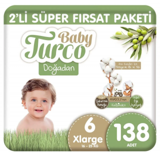 Baby Turco Doğadan 6 Beden 138 Adet Bebek Bezi