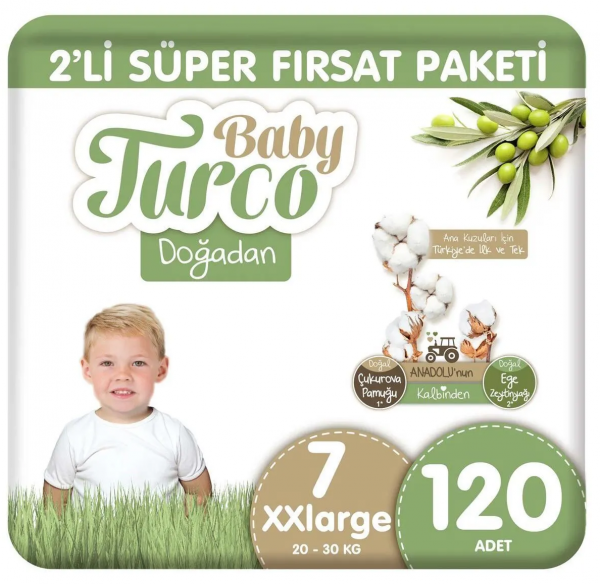 Baby Turco Doğadan 7 Beden 120 Adet Bebek Bezi
