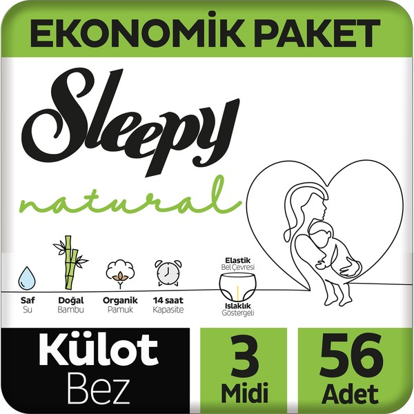 Sleepy Natural Külot Bez 3 Beden 56 Adet Bebek Bezi