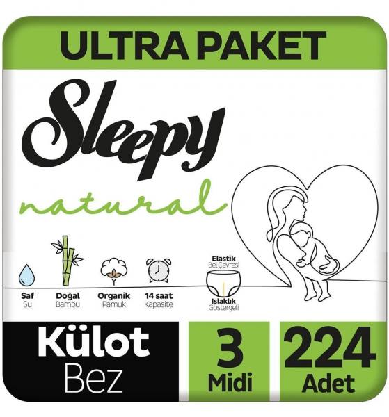 Sleepy Natural Külot Bez 3 Beden 224 Adet Bebek Bezi