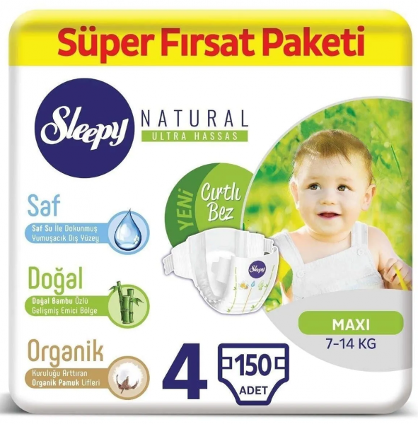 Sleepy Natural 4 Beden 150 Adet Bebek Bezi