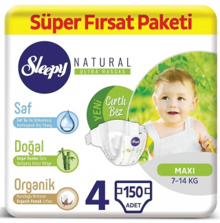 Sleepy Natural 4 Beden 150 Adet Bebek Bezi