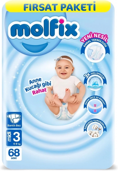 Molfix 3 Beden 68 Adet Bebek Bezi