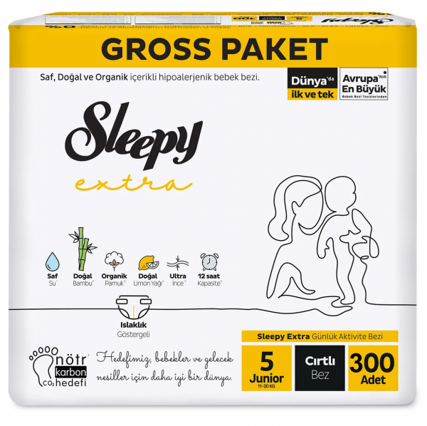 Sleepy Extra Günlük Aktivite 5 Beden 300 Adet Bebek Bezi