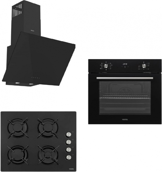Vestel 81 Siyah 3'lü Ankastre Set AO-6104 YS-DG + AF-7684 YS + AD-63340 S