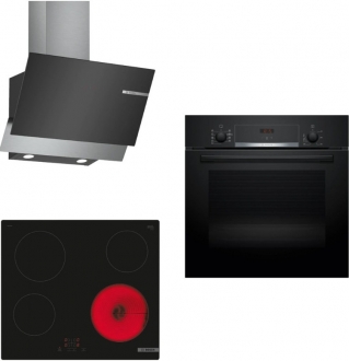 Bosch Elektrikli Ocaklı Üçlü Siyah Ankastre Set PKE611BA2E + HBF534EB0T + DWK65AD60R