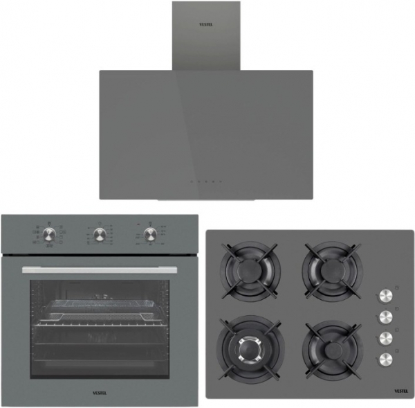 Vestel Eğik Gri Ankastre Set AO-65104 G + AF-6682 G-LF + AD-63340 G