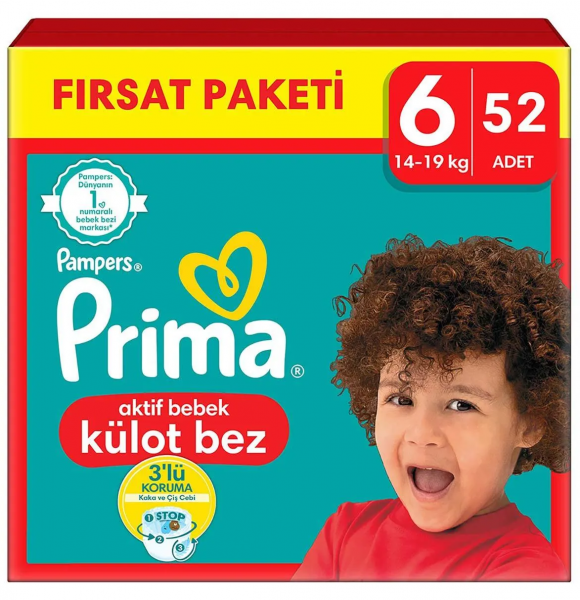 Prima Aktif Bebek Külot Bez 6 Beden 52 Adet Bebek Bezi