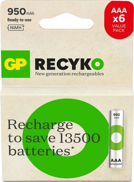 GP ReCyko AAA 950 mAh 6'lı İnce Kalem Pil