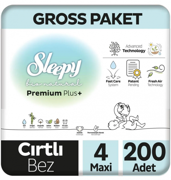 Sleepy Bio Natural 4 Beden 200 Adet Bebek Bezi