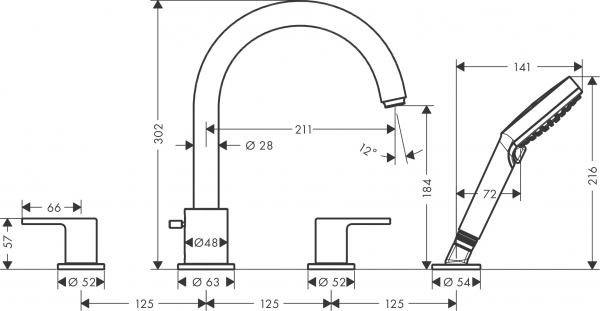 Hansgrohe Vernis Shape 71459000 Küvet Bataryası