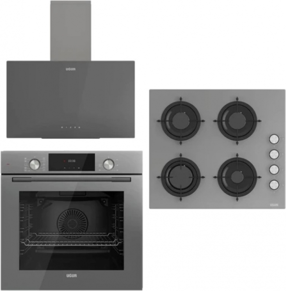 Uğur Yeni Fry Art Cam Gri Ankastre Set UAO 6041W3 GCY RSR1 + UAF 6011D GCPET + UAD 6012G GA3D
