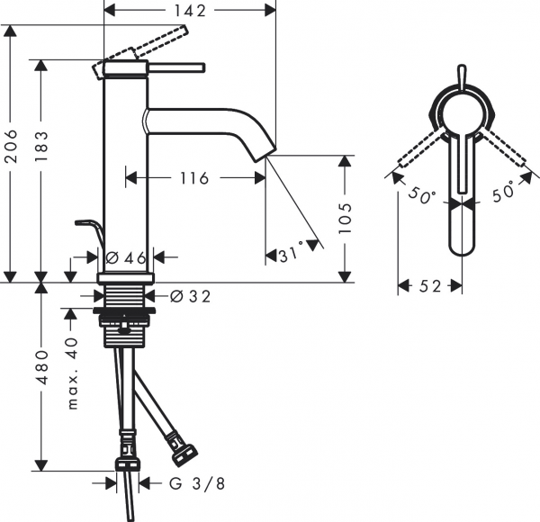 Hansgrohe Tecturis S 73310670 Lavabo Bataryası (Mat Siyah)