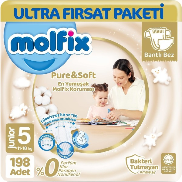Molfix Pure&Soft 5 Beden 198 Adet Bebek Bezi