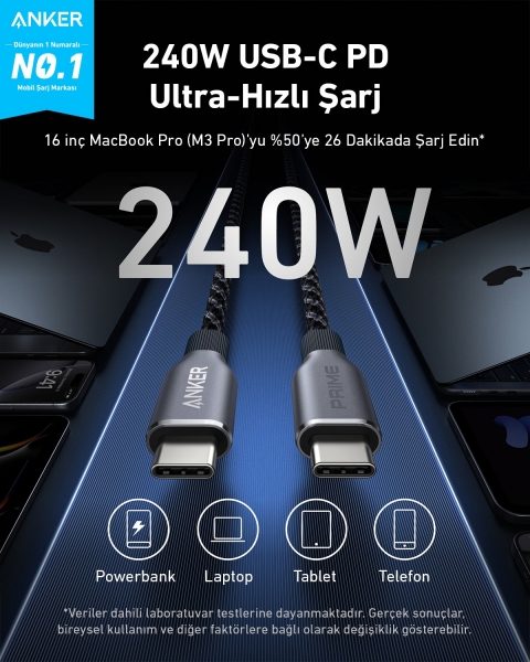 Anker Prime 240W Şarj Kablosu