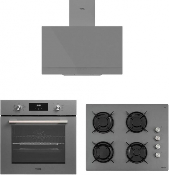 Vestel Eğik Gri Ankastre Set AO-65104 G + AF-7684 G + AD-63330 G