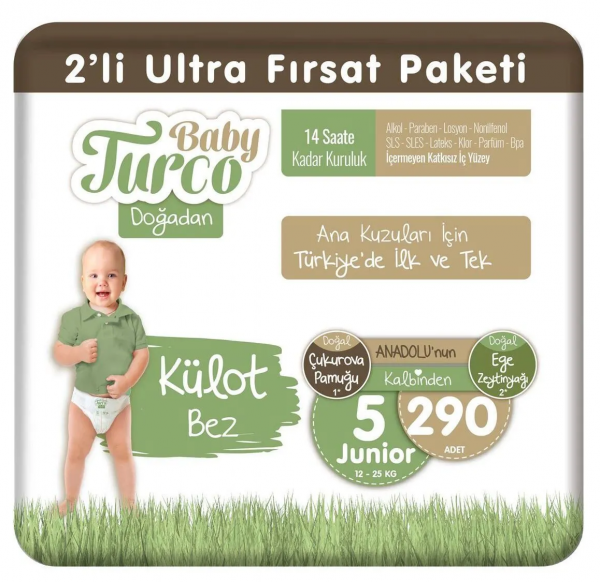 Baby Turco Doğadan Külot Bez 5 Beden 290 Adet Bebek Bezi