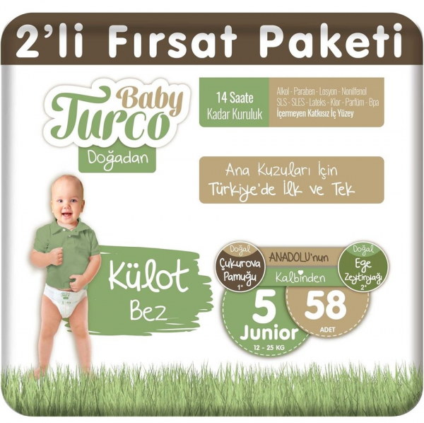 Baby Turco Doğadan Külot Bez 5 Beden 58 Adet Bebek Bezi