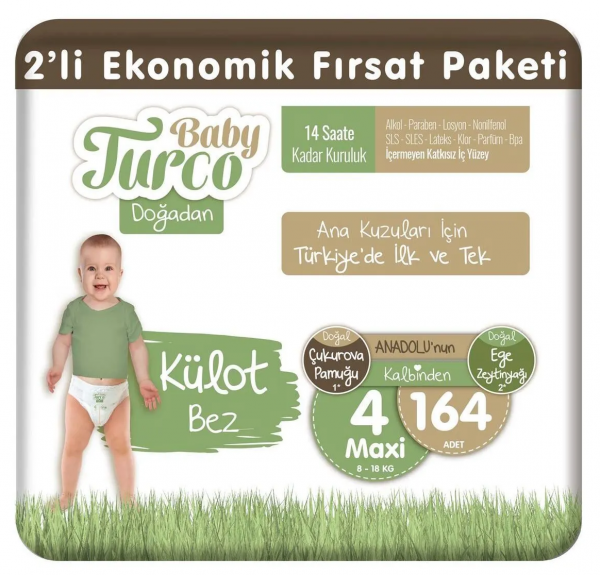 Baby Turco Doğadan Külot Bez 4 Beden 164 Adet Bebek Bezi