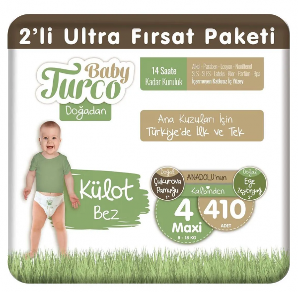 Baby Turco Doğadan Külot Bez 4 Beden 410 Adet Bebek Bezi