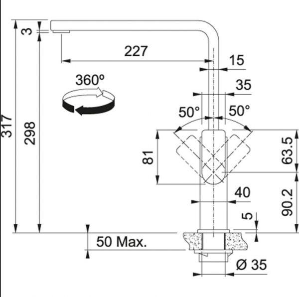 Franke Mythos Doccia 115.0547.853 Eviye Bataryası