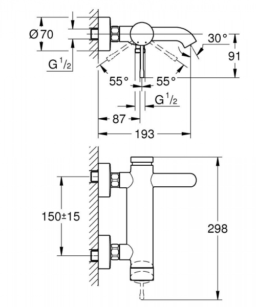 Grohe Essence 25250DA1 Banyo Bataryası