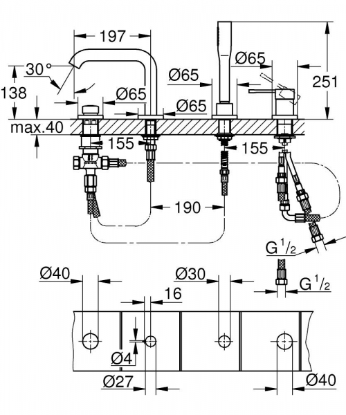 Grohe Essence 19578DA1 Küvet Bataryası