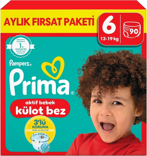 Prima Aktif Bebek Külot Bez 6 Beden 90 Adet Bebek Bezi