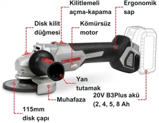 Crown CT23001-115HX Solo Avuç Taşlama