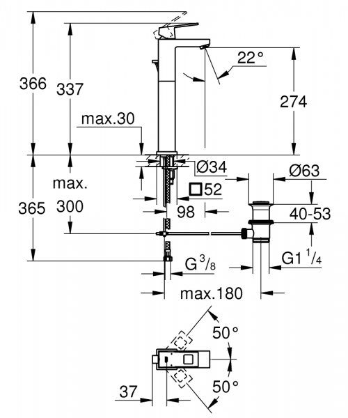 Grohe Eurocube 23136000 Lavabo Bataryası