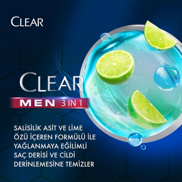 Clear Men 3 in 1 Yağlanma Karşıtı 350 ml 3'ü 1 Arada