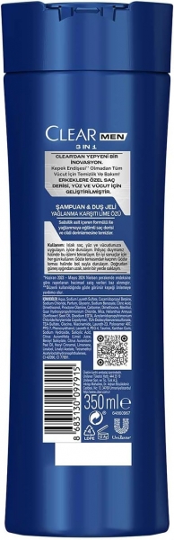 Clear Men 3 in 1 Yağlanma Karşıtı 350 ml 3'ü 1 Arada
