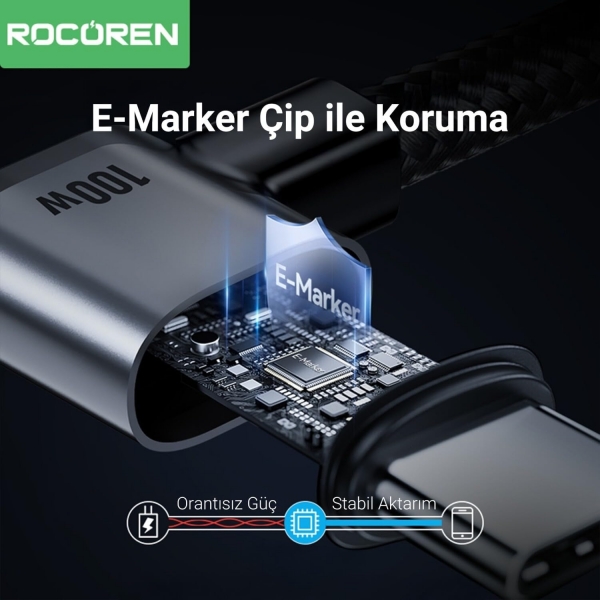 Rocoren Type-C to Type-C 100W Şarj Kablosu (2 m)