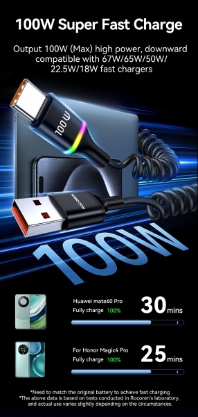 Rocoren USB-A to USB-C 100W Şarj Kablosu