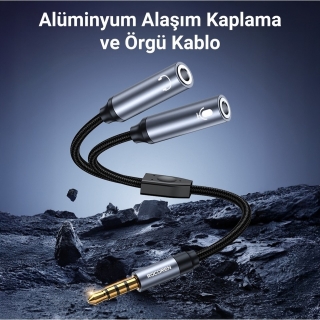 Rocoren Hi-Fi TRRS 3.5mm Y Jack Dönüştürücü