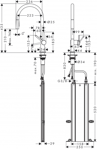 Hansgrohe Talis M54 72801670 Eviye Bataryası
