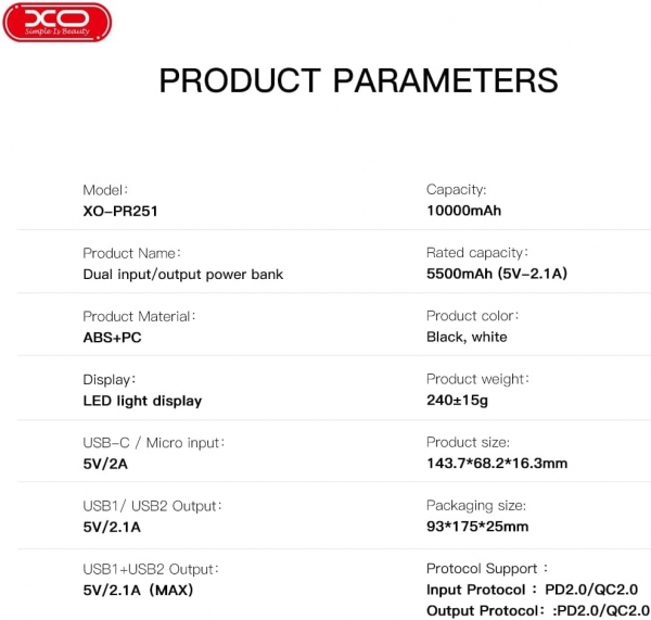 XO PR251 10000 mAh Powerbank