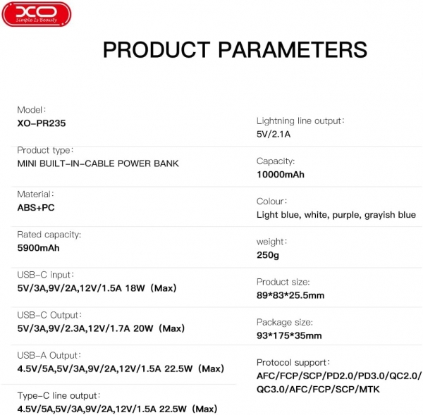 XO PR235 10000 mAh Powerbank
