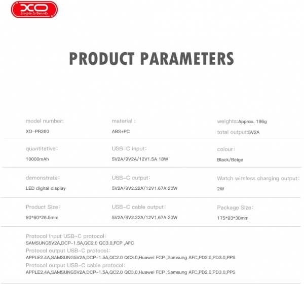 XO PR260 10000 mAh Powerbank