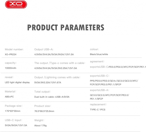 XO PR224 10000 mAh Powerbank