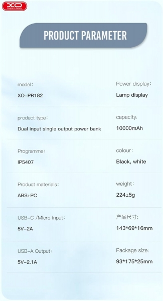 XO PR182 10000 mAh Powerbank