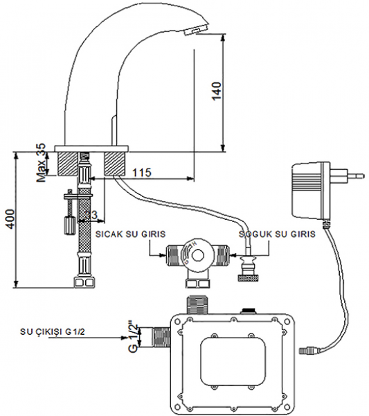 Newarc Elite 510523B Lavabo Bataryası