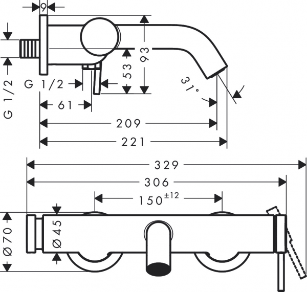 Hansgrohe Tecturis S 73422000 Banyo Bataryası