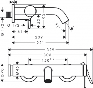 Hansgrohe Tecturis S 73422000 Banyo Bataryası