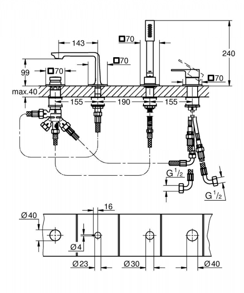 Grohe Allure 19316GL1 Küvet Bataryası