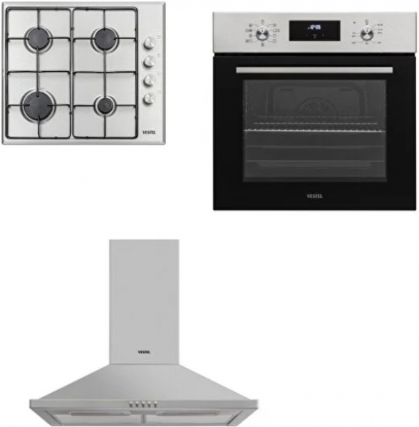 Vestel İnox Ankastre Set AO-6004 YX-DG + AF 7684 YX + AD-6001 X
