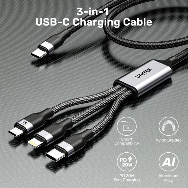 Unitek 3 in 1 USB-C Multi Şarj Kablosu