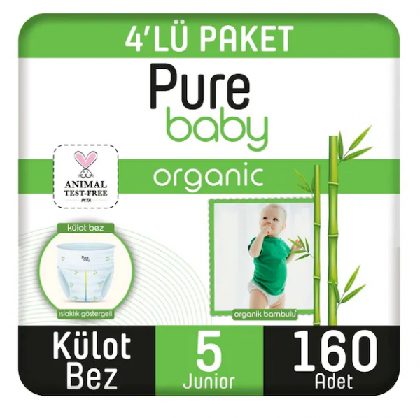 Pure Baby Organik Bambulu Külot 5 Beden 160 Adet Bebek Bezi